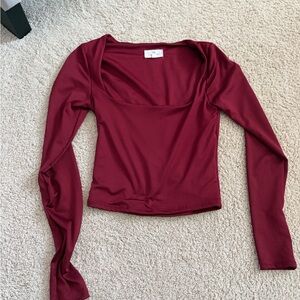 Burgundy Long Sleeve Crop Top